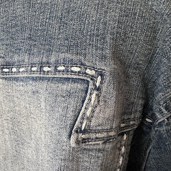 Y2K 90s VTG Demin Jacket Women 1X Crochet Embroidered Hippie Crest Jeans Western - Picture 9 of 13